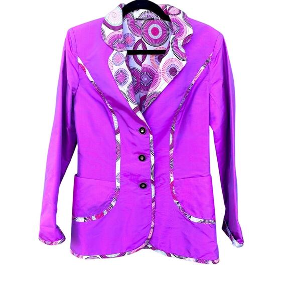 Marisa Baratelli 100% Thai Silk Iridescent Pink/Purple Trench Blazer, Size 6 - Picture 1 of 6